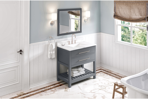 Wavecrest 36'' Grey Vanity, Calacatta Vienna Quartz Vanity Top, undermount rectangle bowl VKITWAV36GRCQR