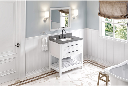 Wavecrest 36'' White Vanity, Boulder Cultured Marble Vanity Top, undermount rectangle bowl VKITWAV36WHBOR