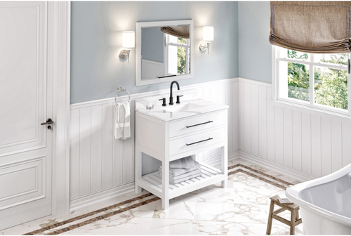 Wavecrest 36'' White Vanity, Calacatta Vienna Quartz Vanity Top, undermount rectangle bowl VKITWAV36WHCQR