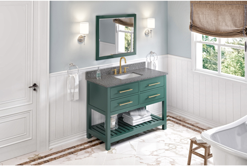 Wavecrest 48'' Forest Green Vanity, Boulder Cultured Marble Vanity Top, undermount rectangle bowl VKITWAV48GNBOR