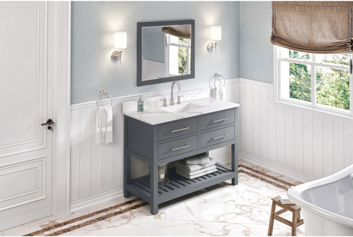Wavecrest 48'' Grey Vanity, Calacatta Vienna Quartz Vanity Top, undermount rectangle bowl VKITWAV48GRCQR