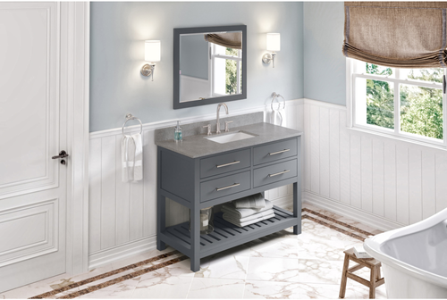 Wavecrest 48'' Grey Vanity, Steel Grey Cultured Marble Vanity Top, undermount rectangle bowl VKITWAV48GRSGR