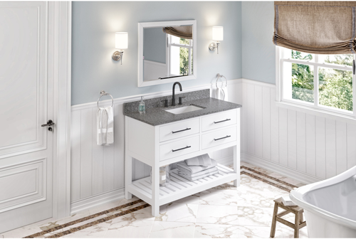 Wavecrest 48'' White Vanity, Boulder Cultured Marble Vanity Top, undermount rectangle bowl VKITWAV48WHBOR