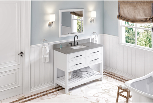 Wavecrest 48'' White Vanity, Steel Grey Cultured Marble Vanity Top, undermount rectangle bowl VKITWAV48WHSGR