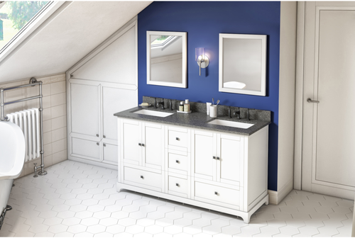 Addington 60'' White Vanity, double bowl, Boulder Cultured Marble Vanity Top, two undermount rectangle bowls VKITADD60WHBOR
