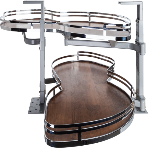Blind Corners 21'' Polished Chrome and Walnut Blind Corner Swingout for Openings on the Right of the Blind BCSO221PCWD-RH