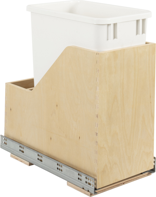Single 35 Quart Wood Bottom-Mount Soft-close Vanity Trashcan Rollout for Hinged Doors, Includes One White Can CAN-WBMS35VWH