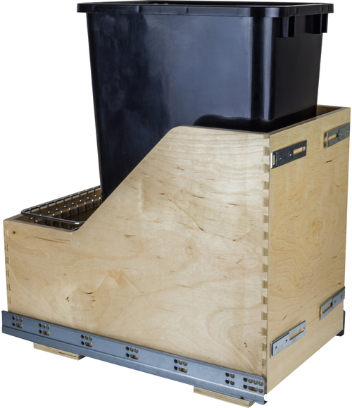 Single 50 Quart Wood Bottom-Mount Soft-close Trashcan Rollout for Door Mounting, Includes One Black Can CDM-WBMS50B Single 50 Quart Wood Bottom-Mount Soft-close Trashcan Rollout for Door Mounting, Includes One Black Can CDM-WBMS50B