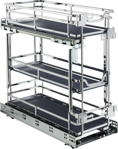 8'' Polished Chrome STORAGE WITH STYLE® Metal''No Wiggle'' Under Drawer Soft-close Base Pullout SWS-DBPO8PC