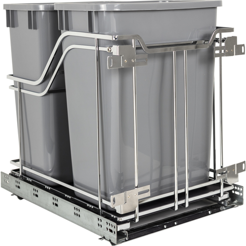 Double 35 Quart Polished Chrome STORAGE WITH STYLE® Metal Soft-close Trashcan Pullout SWS-MBMD35GPC