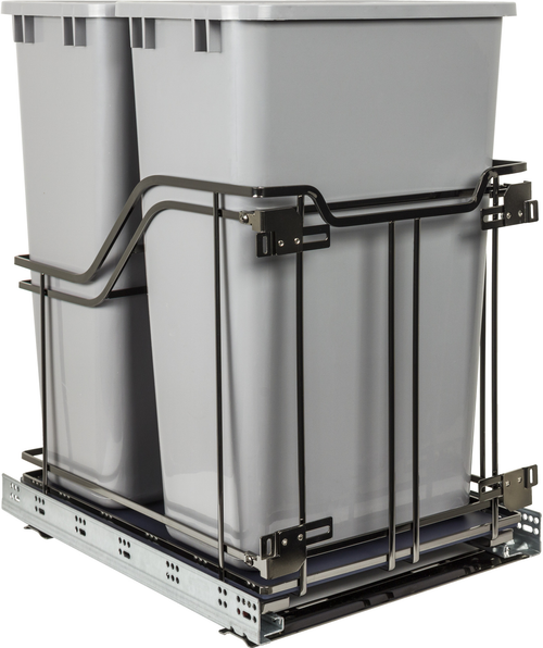 Double 50 Quart Black Nickel STORAGE WITH STYLE® Metal Soft-close Trashcan Pullout SWS-MBMD50GBN