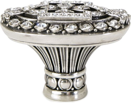 Evening Dress 2 Oval Knob, Decorated With Swarovski® Clear Crystal, Burnished Silver Finish 10352BS