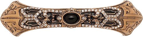 Chinoiserie 3-1/2'' cc Pull, Jet, Decorated With Swarovski® Silk Crystal & Jet Cabochon, Museum Gold 8190/1