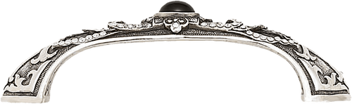 3-1/2'' cc Chinoiserie Pull, Jet With Clear Crystal & Jet Cabochon Burnish Silver Finish 8190/16
