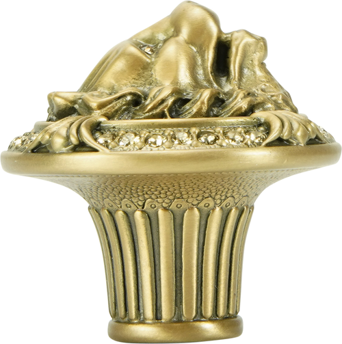 Lion In Winter Knob, Decorated With Swarovski® Lt Smoke Topaz Crystals, Museum Gold Plate 9953/9
