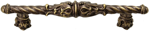 Acanthus 4'' cc pull Romanesque style with column base in Antique Brass. 1049-3
