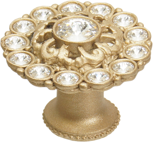 Cache Caché large round knob with flared foot with Swarovski Clear Crystals in Soft Gold. 1203B-27C