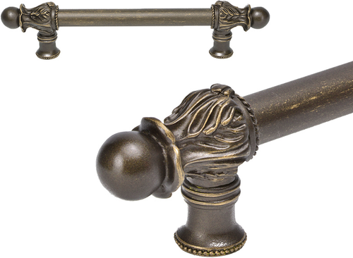 Acanthus 6'' cc with 5/8'' smooth center long pull Romanesque style in Antique Brass. 5550-3
