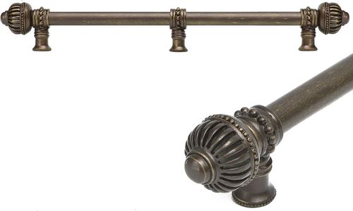 Cricket Cage 12'' cc with 5/8'' smooth center long pull & center brace large finial in Antique Brass. 5577-3