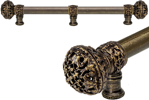 Juliane Grace 18'' cc with 5/8'' smooth center long pull & center brace large finial in Antique Brass. 5608-3