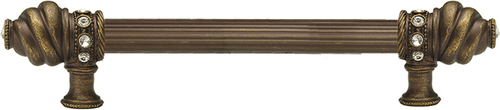 Cache Caché 9'' cc with 5/8'' reeded center long pull with 16 rivoli Swarovski Clear Crystals in Antique Brass. 5671R-3C