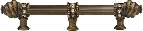 Cache Caché 9'' cc with 5/8'' reeded center long pull & center brace with 16 rivoli Swarovski Clear Crystals in Antique Brass. 5676R-3C