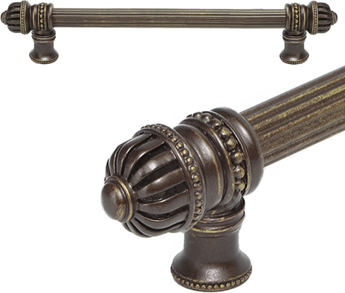 Cricket Cage 9'' cc with 5/8'' reeded center long pull large finial in Antique Brass. 5681R-3
