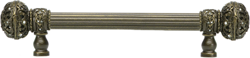 Juliane Grace 6'' cc with 5/8'' reeded center long pull large finial with Clear Swarovski crystals in Antique Brass. 5690R-3C