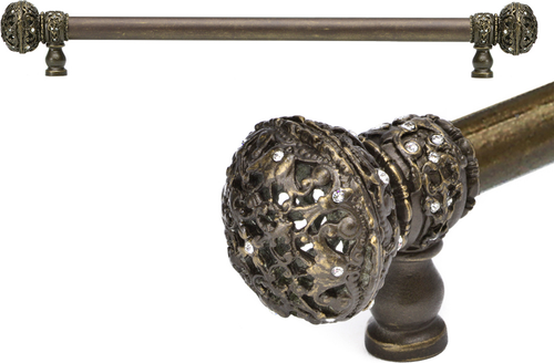 Juliane Grace 18'' cc with 5/8'' smooth center long pull large finial with Clear Swarovski crystals in Antique Brass. 5693-3C