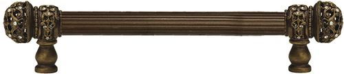Juliane Grace 6'' cc with 5/8'' reeded center long pull small finial with clear Swarovski crystals in Antique Brass. 5700R-3C