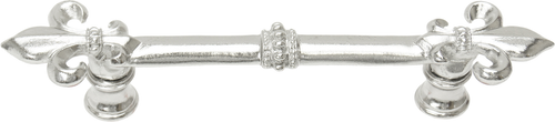 Charlemagne 4'' cc pull with large Fleur De Lys in Platinum. 599-24