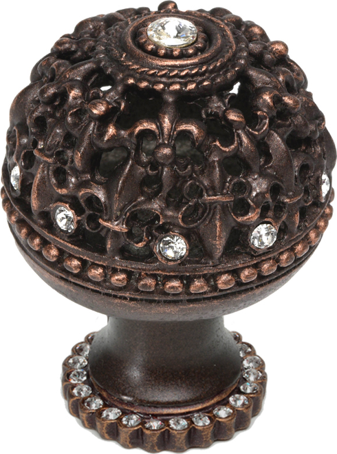Versailles 7612H-22C Oil Rub Bronze large round knob Fleur De Lys open basket w/ Swarovski Crystals and halo platform 7612H-22C