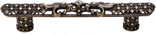 Versailles 7638-3C Antique Brass 5'' cc large pull Fleur De Lys w/ Swarovski Crystals and decorative column feet 7638-3C