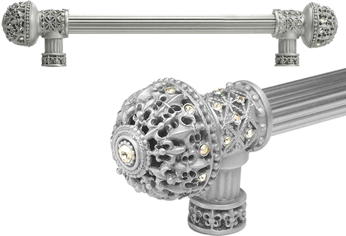 Versailles 7647R-23AB Chrysalis Fleur De Lys 9'' cc long pull large finial w/ Swarovski Crystals w/ 5/8'' reeded center 7647R-23AB