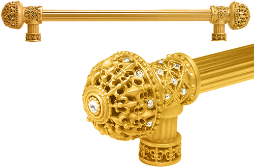 Versailles 7648R-8CAB Gilded Mercury Fleur De Lys 12'' cc long pull large finial w/ Swarovski Crystals w/ 5/8'' reeded center 7648R-8CAB