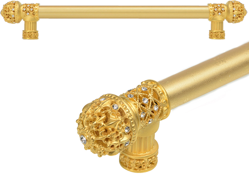 Versailles 7656-8C Gilded Mercury Fleur De Lys 18'' cc long pull small finial w/ Swarovski Crystals w/ 5/8'' smooth center 7656-8C