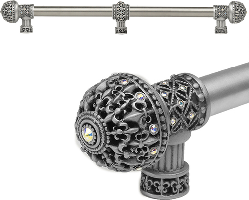 Versailles 7664-11AB Satin Fleur De Lys 22'' cc long pull large finial w/ Swarovski Crystals w/ 5/8'' smooth center w/ center brace 7664-11AB