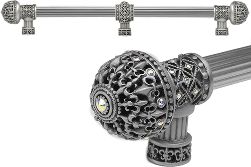Versailles 7664R-11AB Satin Fleur De Lys 22'' cc long pull large finial w/ Swarovski Crystals w/ 5/8'' reeded center w/ center brace 7664R-11AB
