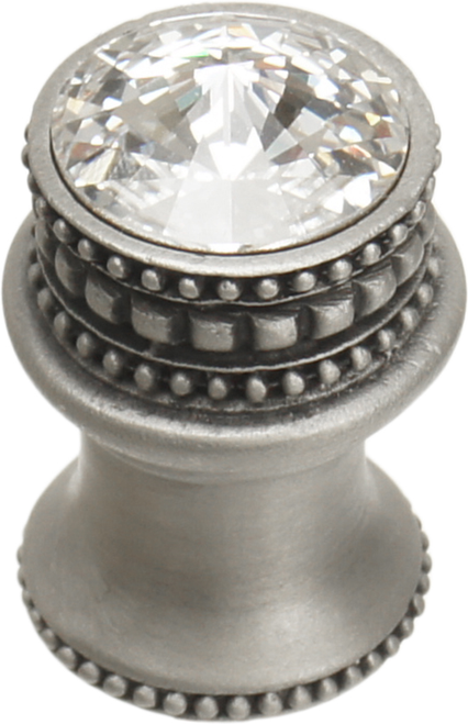 Cache Caché medium round knob with flared foot with an 18mm Swarovski Clear Crystal in Satin. 860B-11C