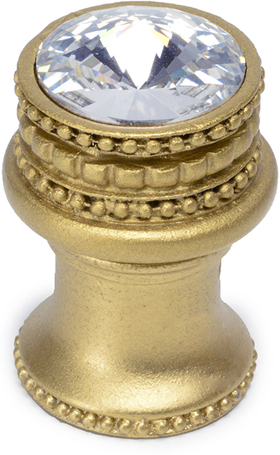Cache Caché medium round knob with flared foot with an 18mm Swarovski Clear Crystal in Soft Gold. 860B-27C