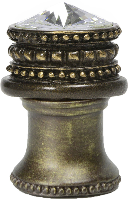 Cache Caché medium round knob with flared foot with an 18mm Swarovski Clear Crystal in Antique Brass. 860B-3C