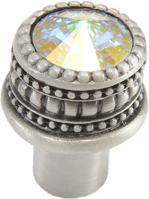 Cache Caché medium round knob with an 16mm rivoli Swarovski Aurore Boreale Crystal 863-11AB