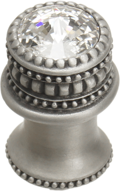 Cache Caché medium round knob with flared foot with an 16mm Swarovski Clear Crystal in Satin. 863B-11C