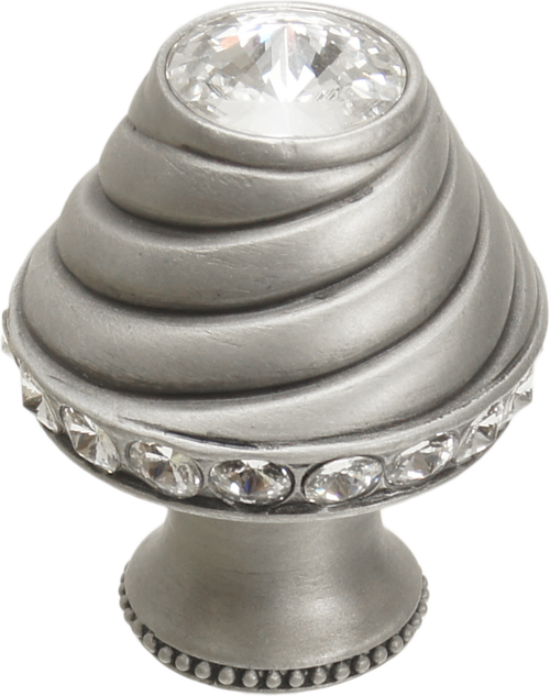 Cache Caché medium round knob with flared foot with 19 rivoli Swarovski Clear Crystals in Satin. 864B-11C