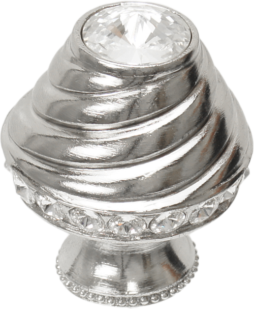 Cache Caché medium round knob with flared foot with 19 rivoli Swarovski Clear Crystals in Platinum. 864B-24C