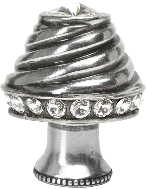 Cache Caché medium round knob with flared foot with 19 rivoli Swarovski Clear Crystals in Chalice. 864B-9C