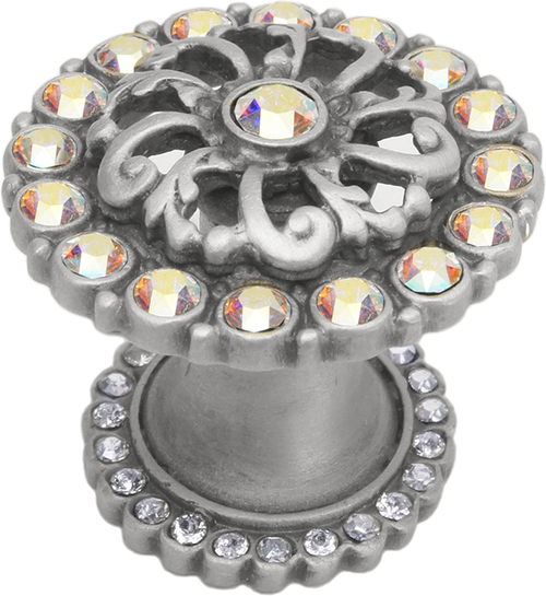 Cache Caché medium round knob with halo platform with Swarovski Aurore Boreale Crystals 873H-11AB