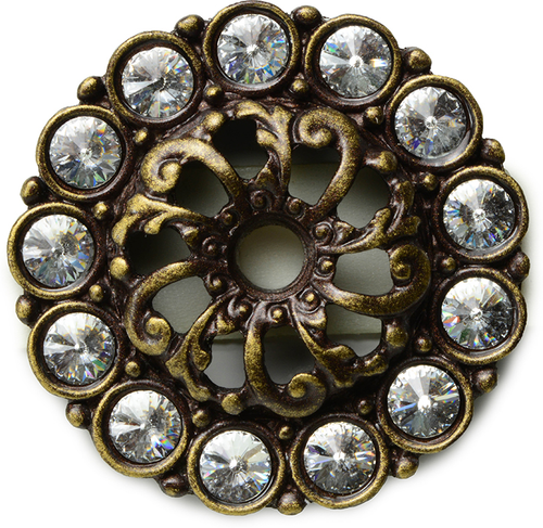 Cache Caché medium escutcheon with 13 rivoli Swarovski Clear Crystals in Antique Brass. 882-3C