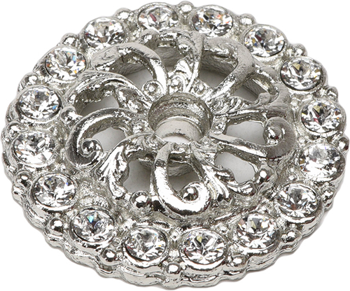 Cache Caché small round escutcheon with 16 Swarovski Clear Crystals in Platinum. 884-24C