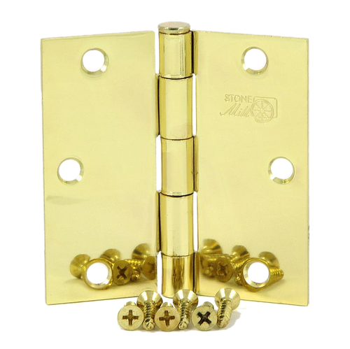 Square Corner Door Hinge - 2 Pack SMH35SQ  in Polished Brass